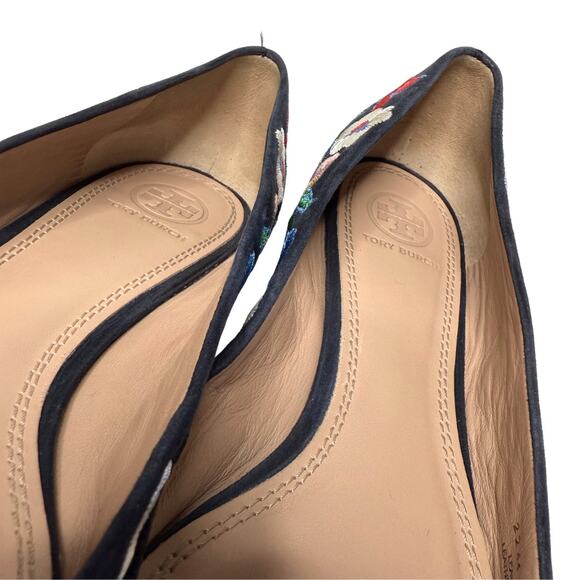 Tory Burch Rosemont Pansy Floral Suede Leather Embroidered Ballet Flats Size 7 - Picture 6 of 14